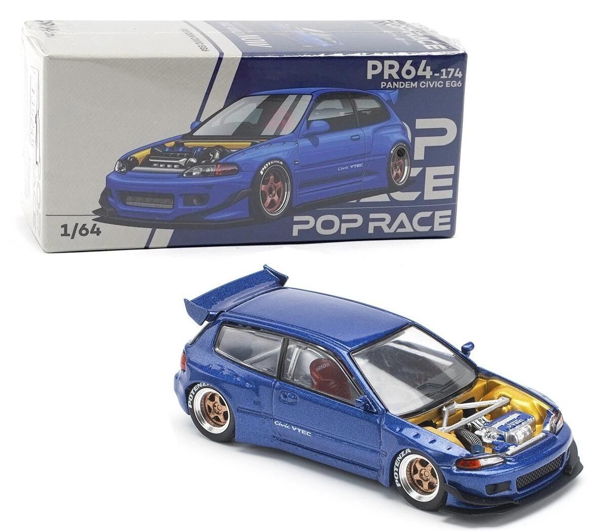 樂天商城 - POP RACE 1/64 パンデム ホンダ シビック EG6 メタリックブルー オープンボンネット Pandem Civic 【国内在庫品】