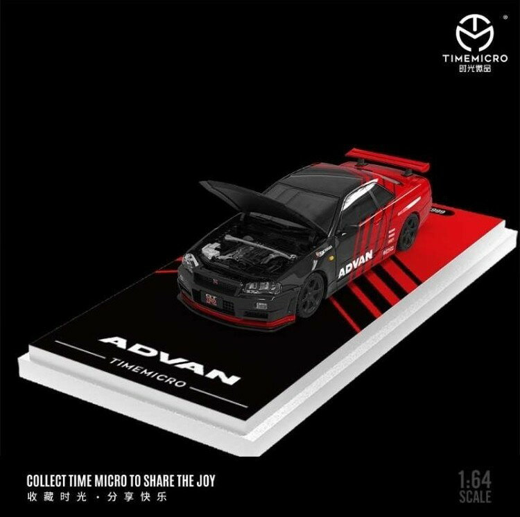 樂天商城 - TimeMicro 1/64 日産 GT-R R34 アドバン リバリー ボンネットオープン Nissan R34 Aavan 【国内在庫品】