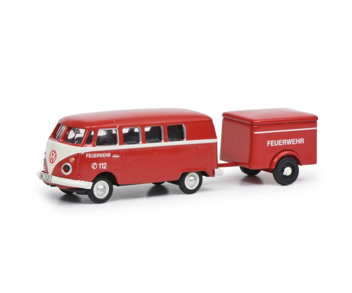 シュコー 1/87 フォルクスワーゲン T1 トレーラー 消防 レッド Schuco VW T1 BUS TRAILER FEUERWEHR