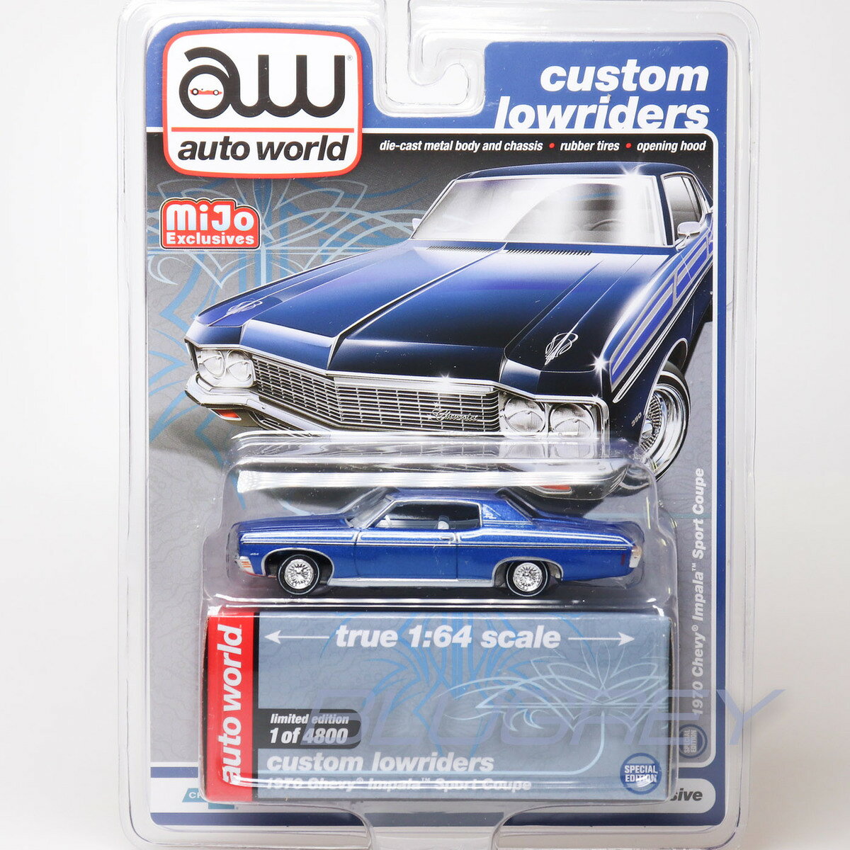 BLUGREY(ブラグレー) 楽天市場店のAuto World 1/64 シボレー インパラ 1970 ブルー ローライダー MiJo限定 Chevy Impala CP7666 ミニカー 【国内在庫品】｜アングル2