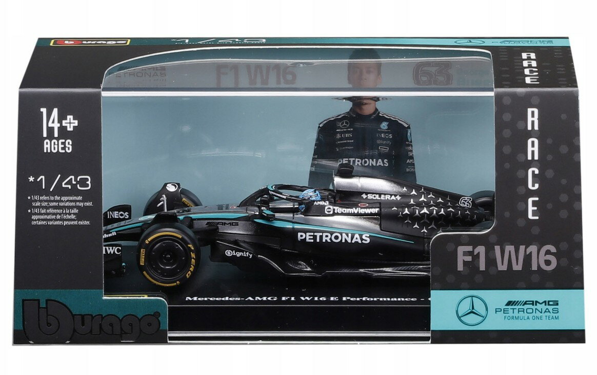 樂天商城 - ブラーゴ 1/43 メルセデス AMG F1 W16 #63 ジョージ・ラッセル 2025 Bburago GEORGE RUSSELL ドライバー付き 【国内在庫品】