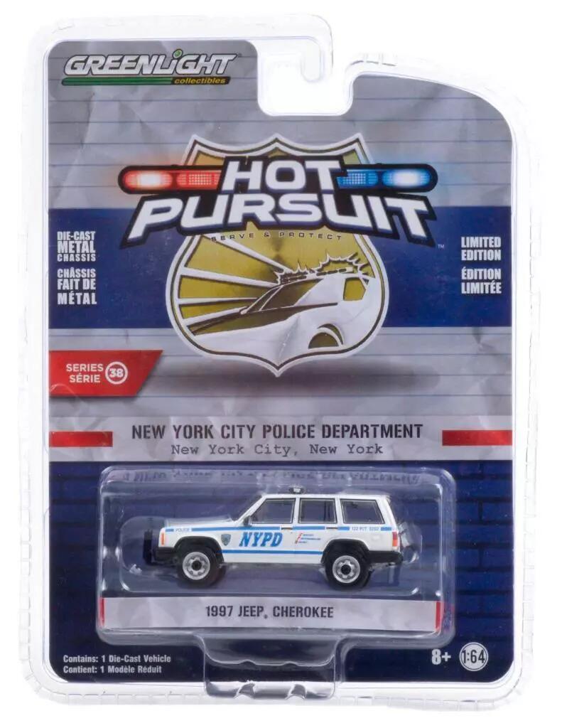 【国内在庫品】グリーンライト 1/64 ジープ チェロキー 1993 NYPD ニューヨークポリス Greenlight Hot Pursuit Jeep Cherokee パトカー ミニカー