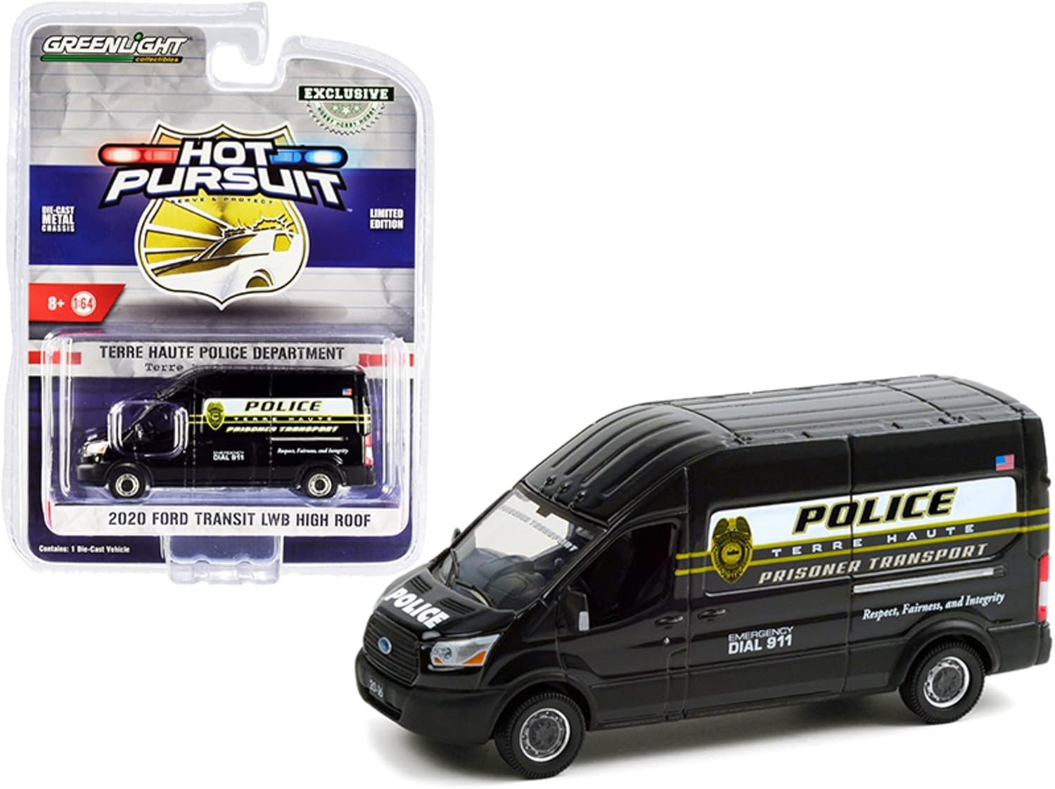 【国内在庫品】グリーンライト 1/64 フォード トランジット ハイルーフ インディアナ ポリス 護送車 Greenlight Ford Transit Terre Haute, Indiana Police ミニカー