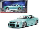 【国内在庫品】JADA TOYS 1/24 ワイルドスピード ブライアン 日産 スカイライン GT-R R34 2002 ライトブルー Fast & Furio...
