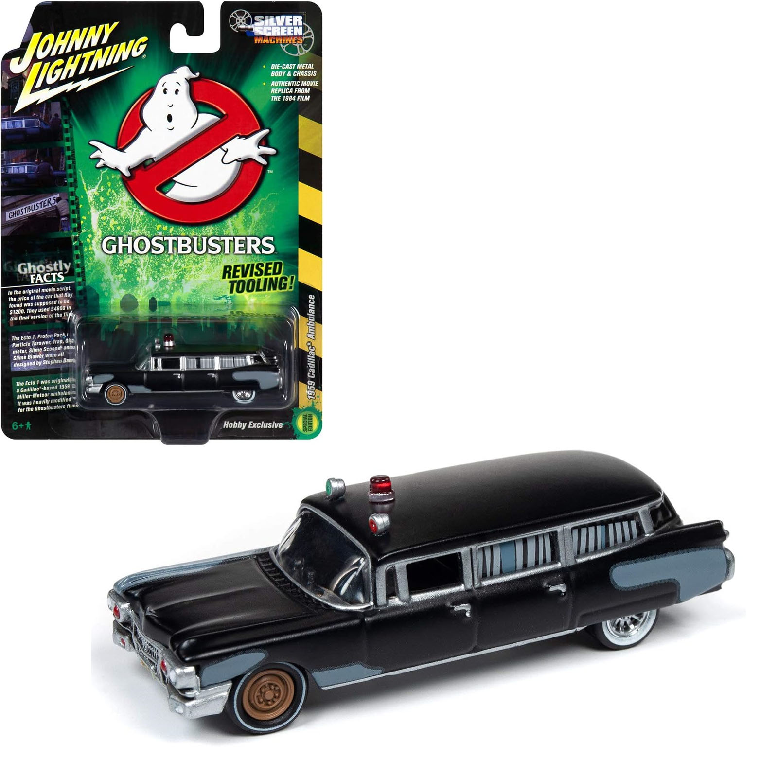 Johnny Lightning 1/64 ゴーストバスターズ キャデラック プリ エクト ブラック Ghostbusters Cadillac Ambulance ミニカー ミニカー ダイキャスト モデルカー 【仕様】・スケール：1/64・ダイキャスト・品番：JLSS005【注意】・製造時の塗装ムラ・ブツ・傷・はみ出し・デカールのズレ・浮き・欠け・ボンドのはみ出し・部品のズレ・タイヤの浮きなど、　メーカーによって差はありますが量産モデルはある程度許容されています。　個体差による返品・交換はお受けできませんのでご了承ください。・ブリスター、台紙、外箱には輸送に伴うスレやヨレ、汚れ、変形などがある場合があります。　パッケージの細かなダメージを気にされる方はご注文をお控え下さい。・パッケージの仕様/デザインは異なる場合があります。・商品は撮影や検品のため一度開封している場合があります。・お使いのパソコンのモニターの発色具合により実際のものと色が異なる場合がございます。 2