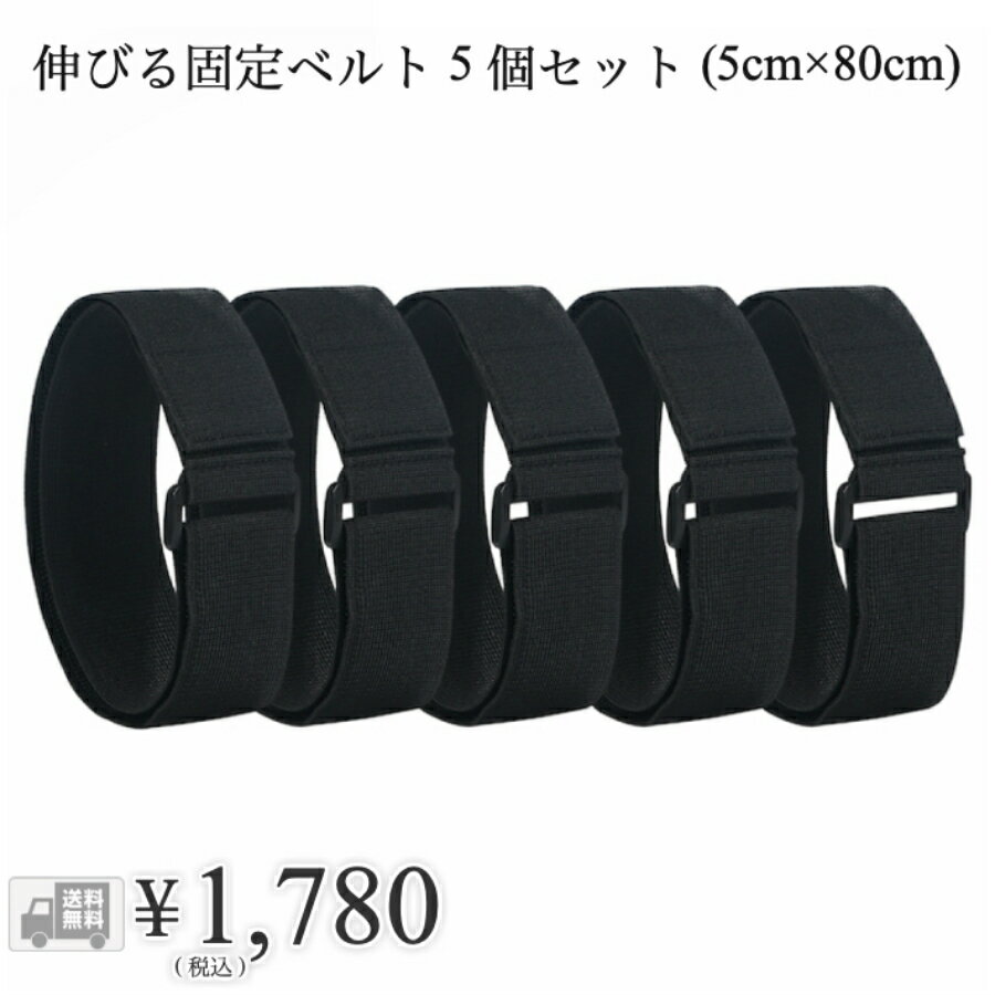 【送料無料】hanano 結束 固定 ベルト 伸びる素材 マジックテープ バンド 幅広タイプ 5cm×80cm 5本セットバックル付き 伸縮 バイク 車 アウトドア 布団 災害対策