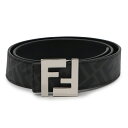 FENDI フェンディ FFスクエアベルト FFロゴ ズッカ柄 リバーシブル PVC レザー グレー ブラック 黒 シルバー金具 実寸約85cm 【中古】(4)