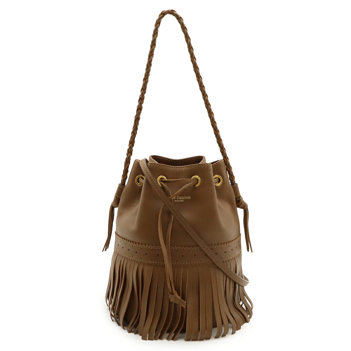 J&M DAVIDSON ジェイ&エム デヴィットソン フリンジカーニバル M ショルダーバッグ 巾着型 トートバッグ 肩掛け レザーブラウン 茶 ゴールド金具 【中古】(4.0)