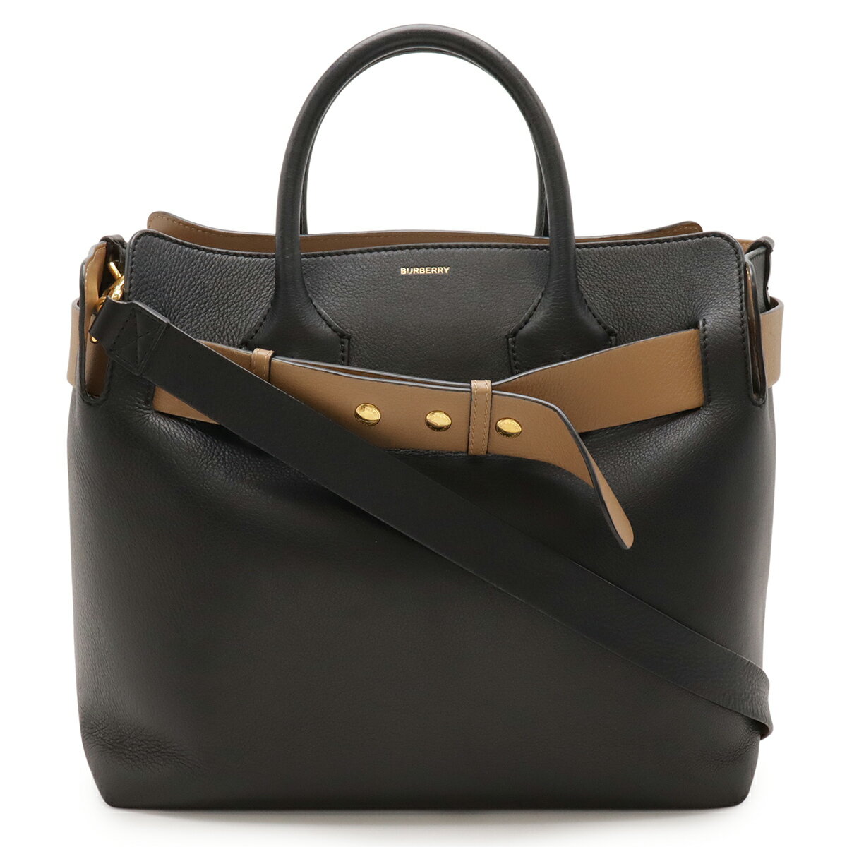 BURBERRY バーバリー ミディアム レザー トリプルスタッズ ベルトバッグ ハンドバッグ 2WAY ショルダーバッグ ブラック 黒 ライトブラウン 8009561 【中古】