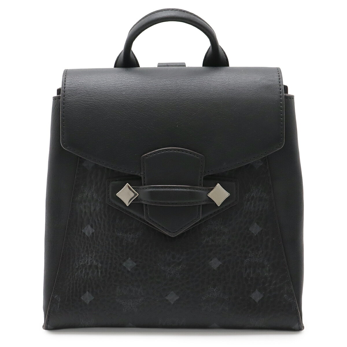 樂天商城 - MCM エムシーエム ヴィセトス ロゴグラム バックパック リュックサック コーテッドキャンバス レザー ブラック 黒 シルバー金具 WKASSE02BK001 【中古】