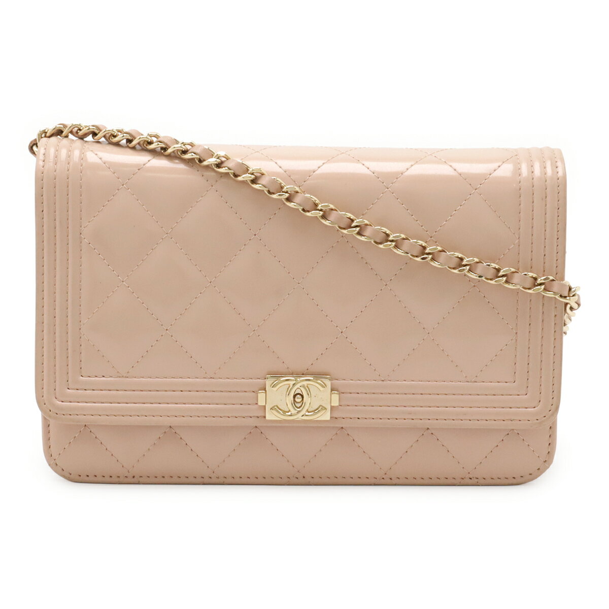 Rakuten - CHANEL シャネル ボーイシャネル マトラッセ ココマーク チェーンウォレット ショルダーバッグ エナメル パールピンク系 ゴールド金具 A80287 【中古】