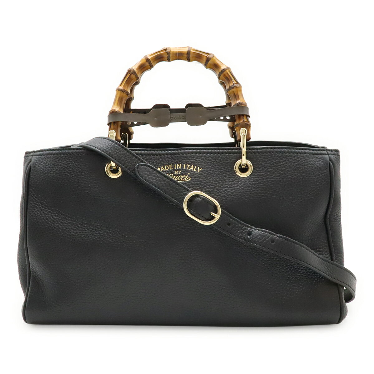 Rakuten - GUCCI グッチ バンブーショッパー ミディアムサイズ レザー トートバッグ ハンドバッグ 2WAY ショルダーバッグ ブラック 黒 323660 【中古】