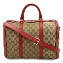 GUCCI グッチ GGキャンバス ハンドバッグ ミニボストンバッグ 2WAY ショルダーバッグ 斜め掛け レザー カーキベージュ ピンクレッド系 247205...