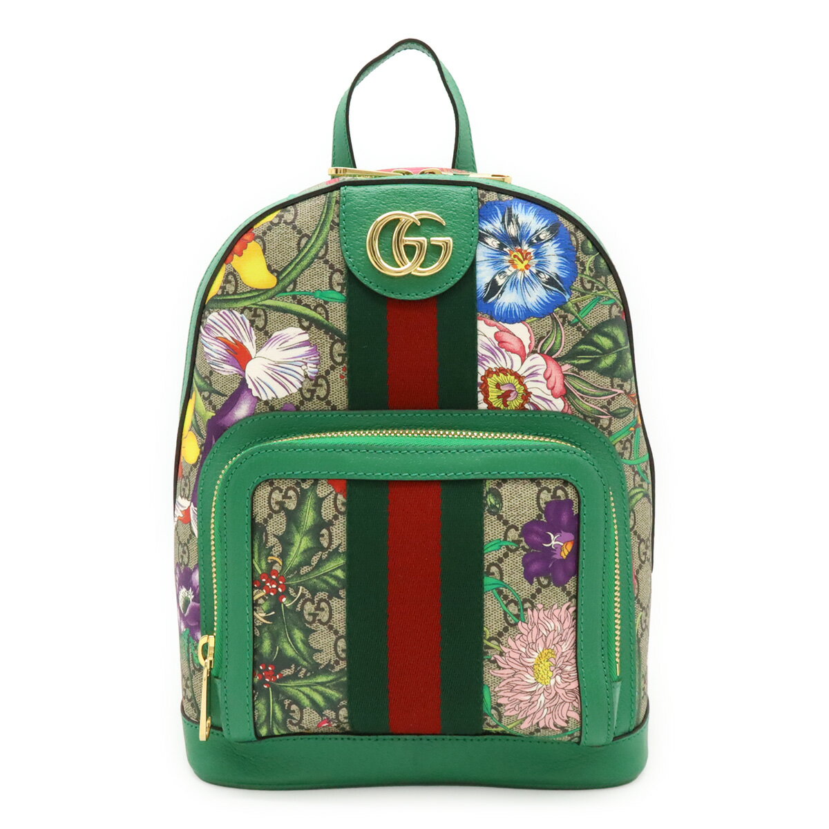 GUCCI グッチ オフィディア GGフローラ スモール バックパック リュックサック シェリーライン フラワー 花柄 PVC ベージュ グリーン 547965 【中古】