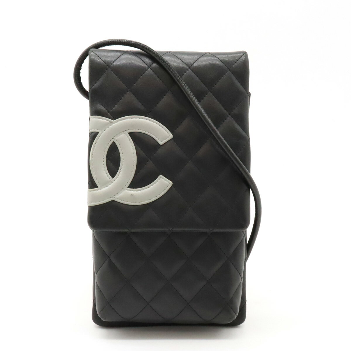 【バッグ】CHANEL シャネル カンボンライン ココマーク ショルダーバッグ ショルダーポーチ ポシェット 斜め掛け レザー ブラック 黒 グレー A28124 【中古】