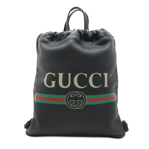 GUCCI グッチ グッチプリント ドローストリング バックパック リュックサック 2WAY トートバッグ 巾着型 レザー ブラック 黒 ポーチ付き 516639 【中古】