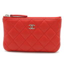 CHANEL シャネル マトラッセ ココマーク ミニポーチ 小物入れ コインケース ラムスキン レザー レッド 赤 シルバー金具 A82365 【中古】