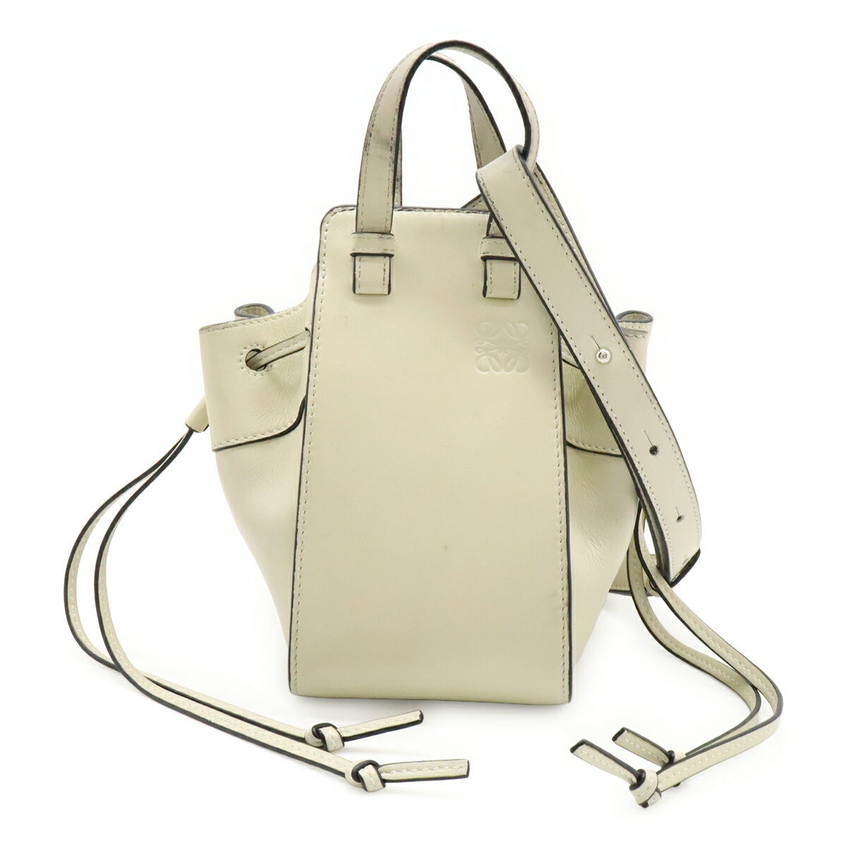 Rakuten - LOEWE ロエベ ハンモック ドローストリング バッグ ミニ ハンドバッグ 2WAY ショルダーバッグ レザー アイボリー 白 シルバー金具 A538V07X15 【中古】
