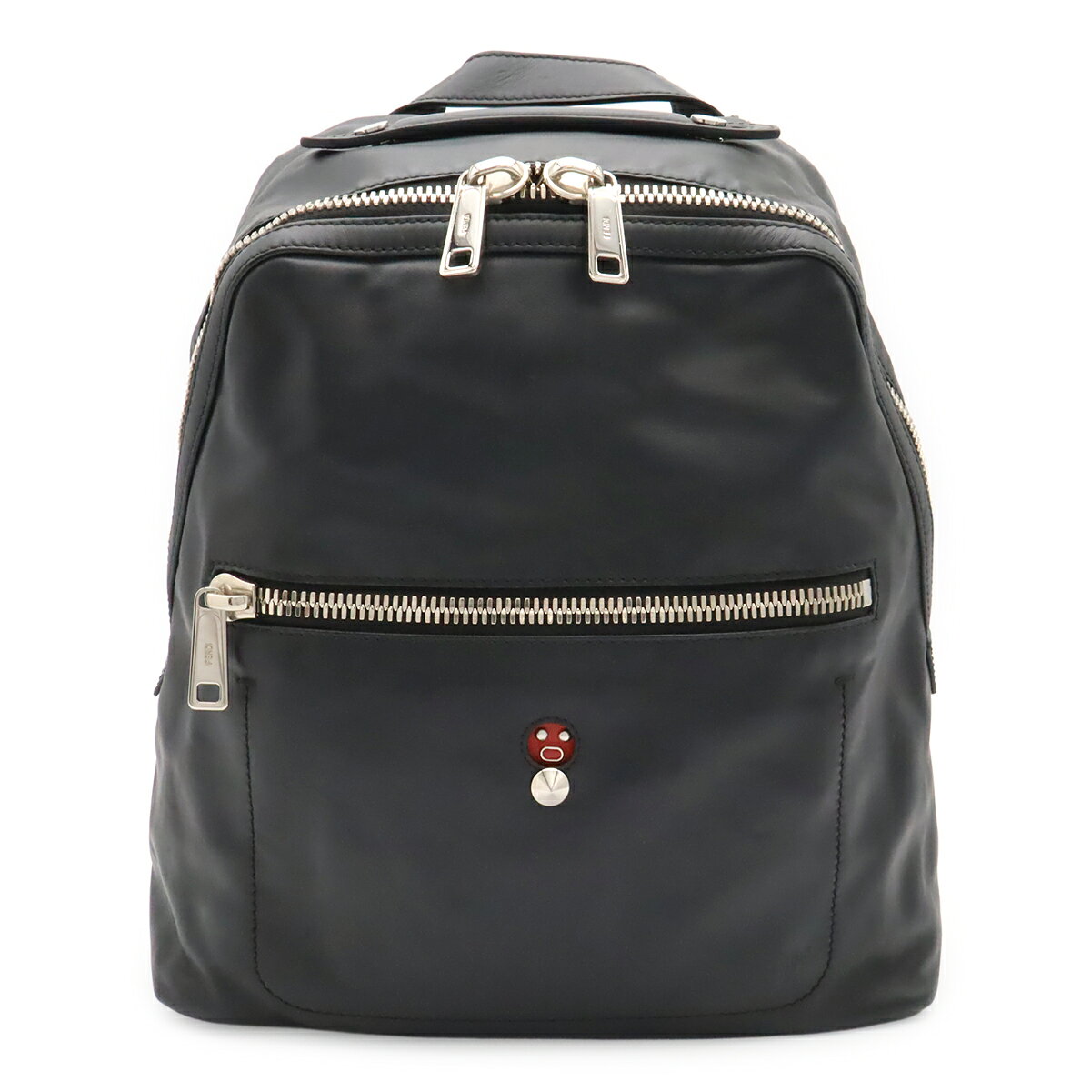 FENDI フェンディ バックパック リュックサック デイパック レザー ブラック 黒 シルバー金具 ポーチ付き 7VZ025 【中古】