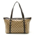 GUCCI グッチ GGクリスタル トートバッグ コーティングキャンバス レザー カーキベージュ ダークブラウン アウトレット品 268640 【中古】
