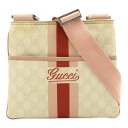 GUCCI グッチ GGスプリーム ショルダーバッグ ポシェット 斜め掛け PVC アイボリー ピンク 赤 レッド 189817 【中古】