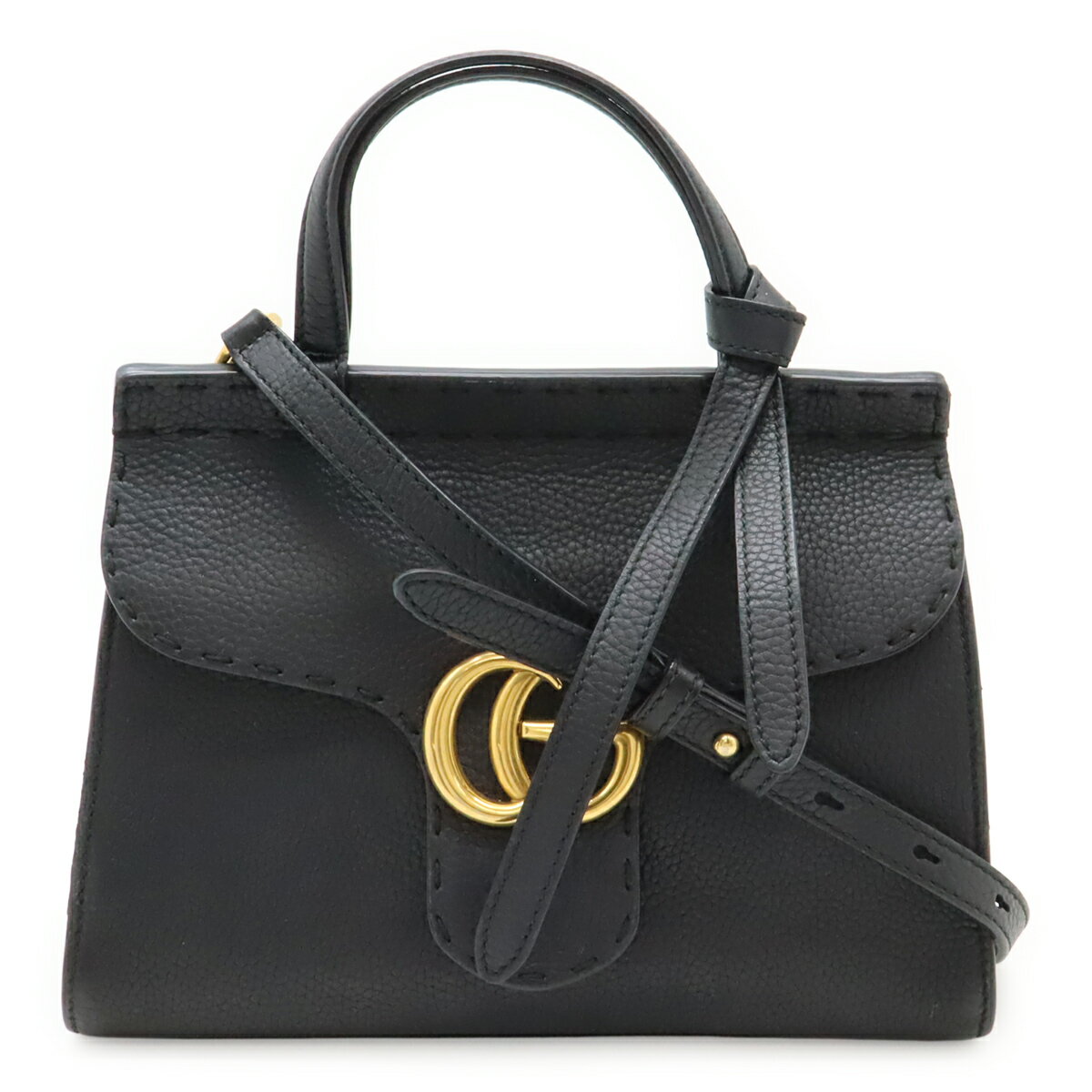 Rakuten - GUCCI グッチ GGマーモント スモール トップハンドルバッグ ハンドバッグ 2WAY ショルダーバッグ 斜め掛け レザー ブラック 黒 ゴールド金具 442622 【中古】