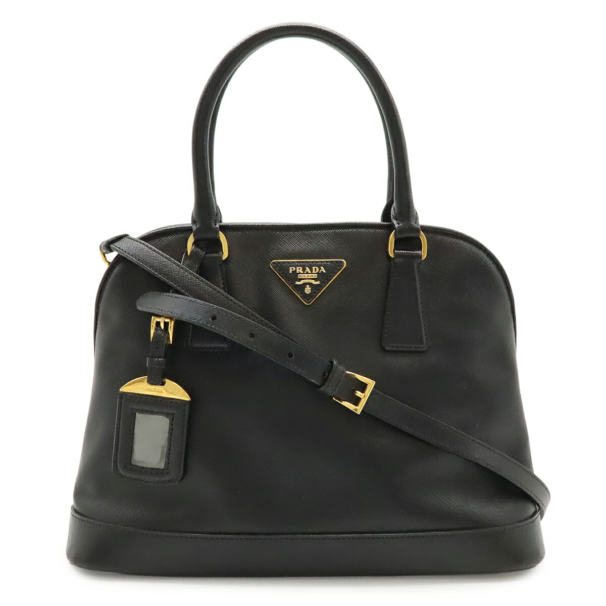 Rakuten - PRADA プラダ トライアングルロゴ ハンドバッグ 2WAY ショルダーバッグ 斜め掛け ドーム型 サフィアーノ レザー ブラック 黒 ゴールド金具 BN2567 【中古】
