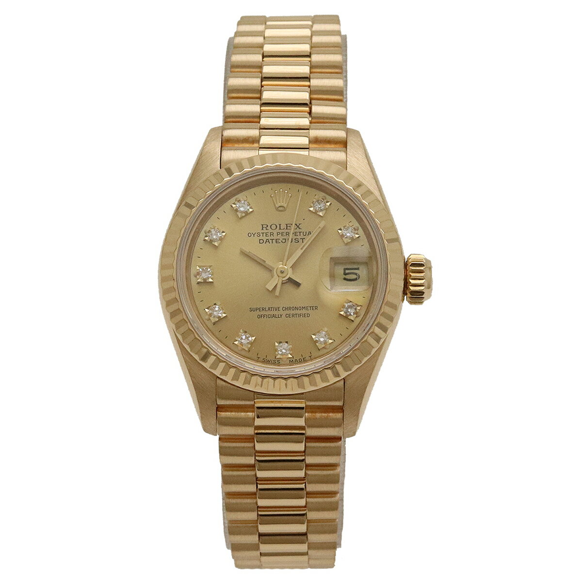 ROLEX ロレックス デイトジャスト 10P ダイヤ YG 無垢 K18 ゴールド E番 レディース AT オートマ 腕時計 69178G 【中古】