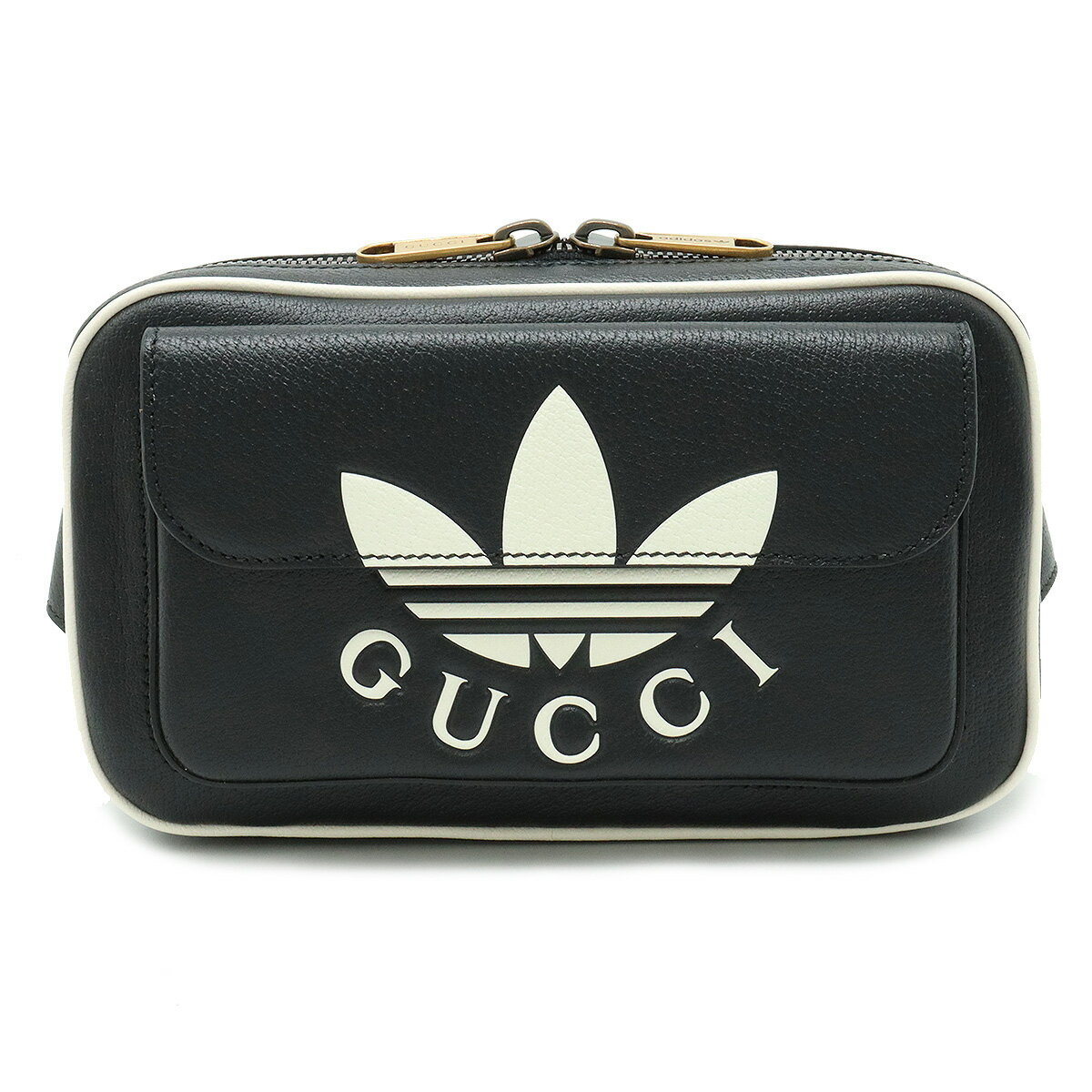 【バッグ】GUCCI グッチ ADIDAS アディダス コラボ トレフォイル ボディバッグ ベルトバッグ レザー ブラック 黒 ホワイト 白 722141 【中古】