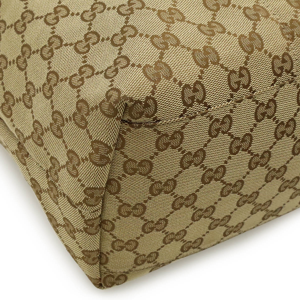 GUCCI グッチ GGキャンバス トートバッグ ラージトート ショルダーバッグ マザーズバッグ レザー カーキベージュ アイボリー 白 155524 【中古】