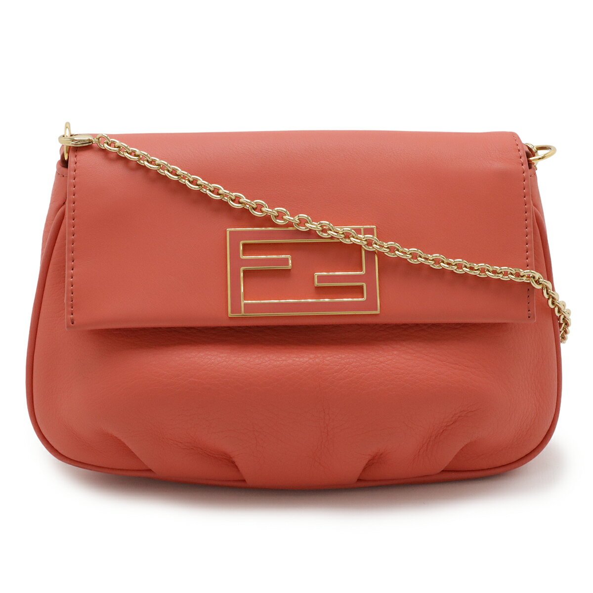 FENDI - FENDI フェンディ チェーンショルダー ショルダーバッグ ポシェット 2WAY クラッチバッグ レザー コーラルピンク ゴールド金具 8M0276 【中古】