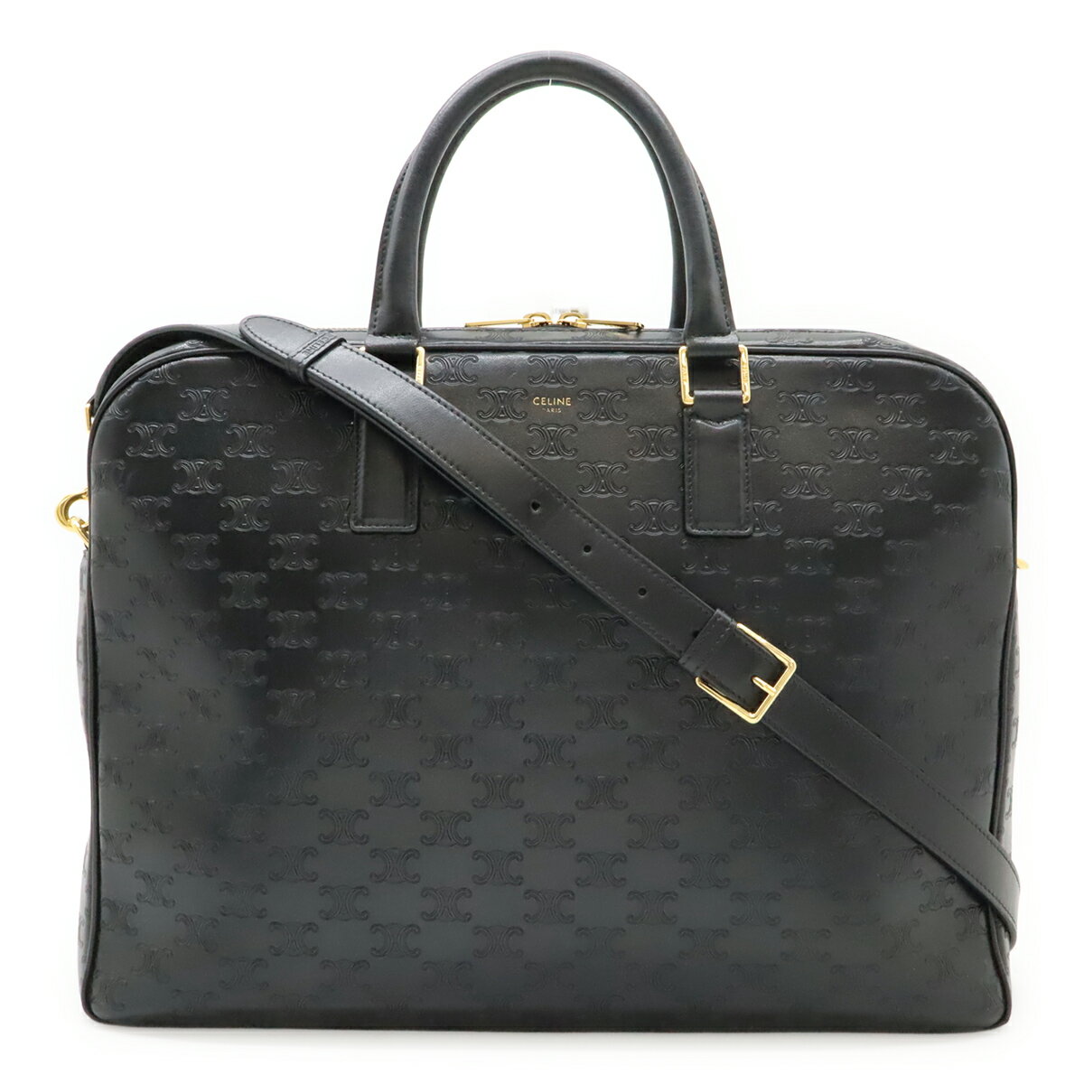 樂天商城 - CELINE セリーヌ トリオンフ ブリーフケース ビジネスバッグ 書類カバン 2WAY ショルダーバッグ レザー ブラック 黒 ゴールド金具 190422 【中古】