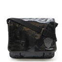 GUCCI グッチ クレストエンブレム ショルダーバッグ メッセンジャーバッグ 斜め掛け コーティングキャンバス ブラック 黒 181094 【中古】