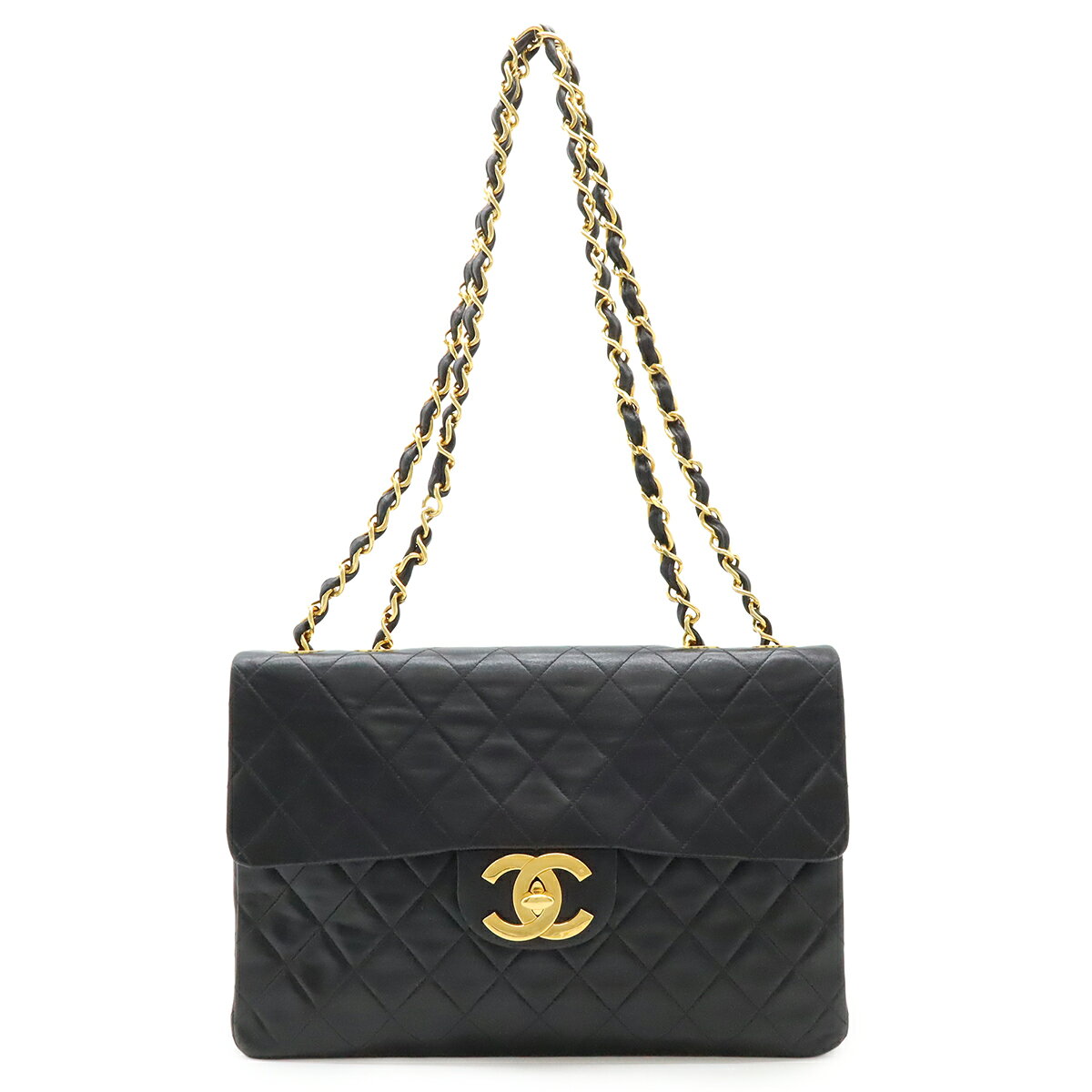 樂天商城 - CHANEL シャネル デカマトラッセ ココマーク チェーンショルダーバッグ Wチェーン レザー ブラック 黒 ゴールド金具 A01094 【中古】