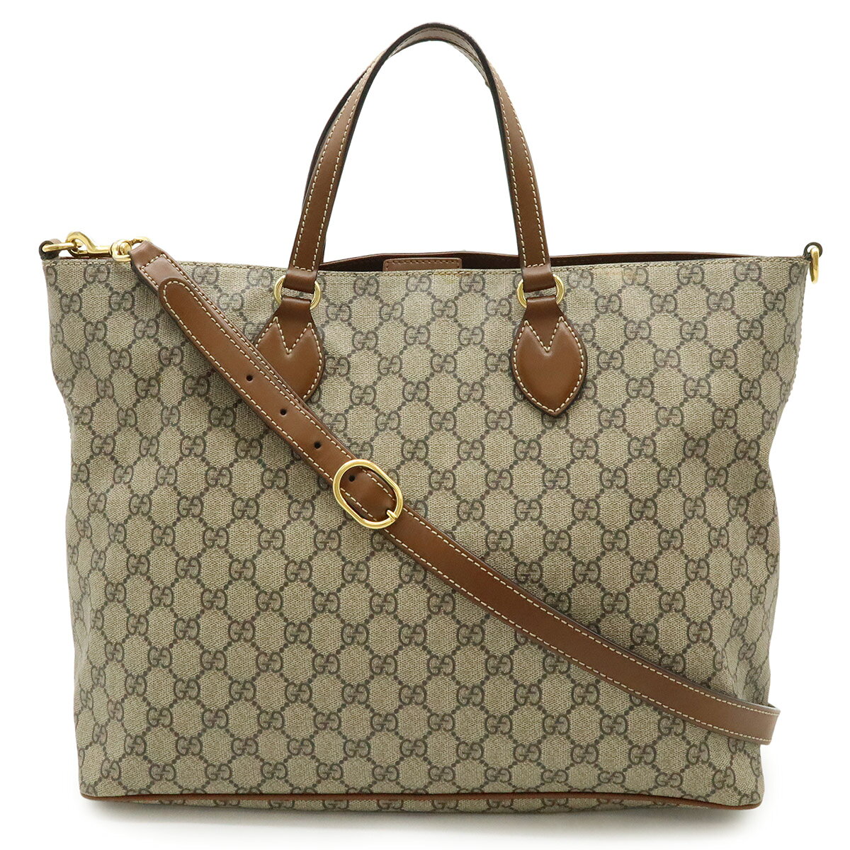 Rakuten - GUCCI グッチ GGスプリーム トートバッグ 2WAY ショルダーバッグ 斜め掛け PVC レザー ベージュ ブラウン 茶 ゴールド金具 453705 【中古】