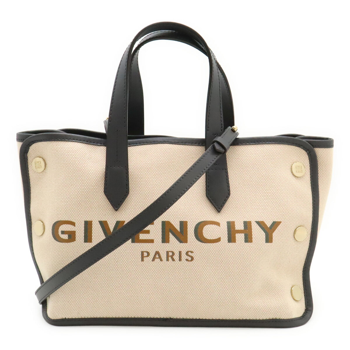 乐天商城 - GIVENCHY ジバンシイ ジバンシー ボンド ロゴ トートバッグ ハンドバッグ 2WAY ショルダーバッグ キャンバス レザー ナチュラル グレー 【中古】