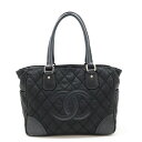 CHANEL シャネル パリニューヨークライン マトラッセ ココマーク トートバッグ ショルダーバッグ ナイロンキャンバス レザー ブラック 黒 A33100 【中古】(4)