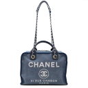 CHANEL シャネル ドーヴィル ボーリングバッグ ハンドバッグ 2WAY チェーンショルダー キャンバス ダスティブルー系 シルバー金具 A92749 【中...
