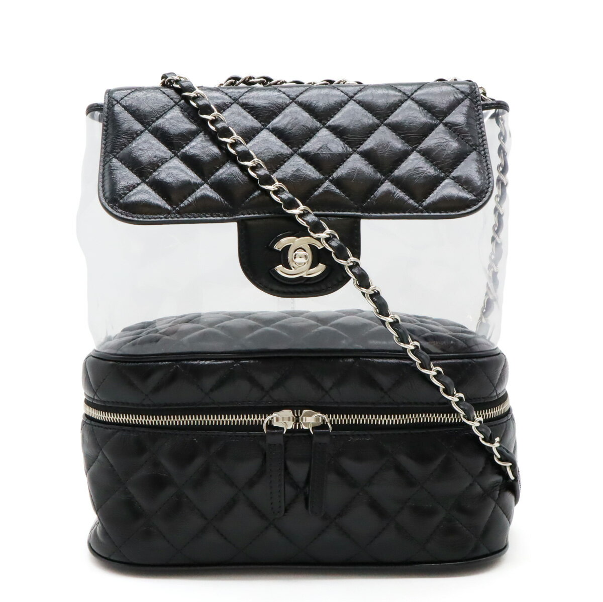 Rakuten - CHANEL シャネル マトラッセ ココマーク チェーンショルダー ショルダーバッグ レザー ビニール ブラック シルバー金具 A57826 【中古】