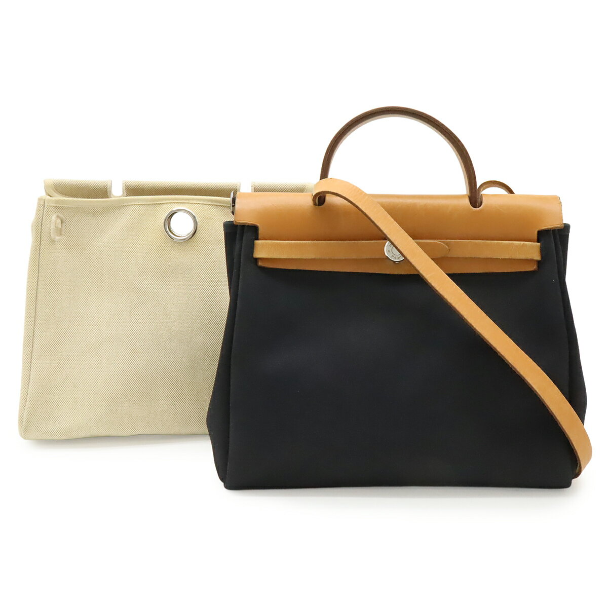 HERMES エルメス エールバッグPM リュックサック バックパック 2WAY ハンドバッグ トワルオフィシエ レザー ブラック シルバー金具 □E刻印 【中古】