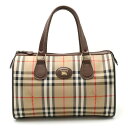 【バッグ】BURBERRY バーバリー ノバチェック チェック柄 ミニボストン ハンドバッグ キャンバス レザー ベージュ ダークブラウン ボルドー 【中古】