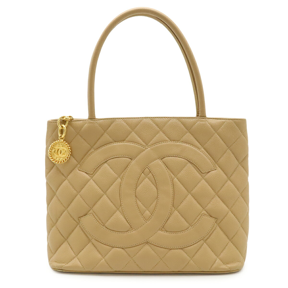 CHANEL シャネル マトラッセ ココマーク 復刻トート トートバッグ ショルダーバッグ キャビアスキン レザー ベージュ ゴールド金具 A01804 【中古】
