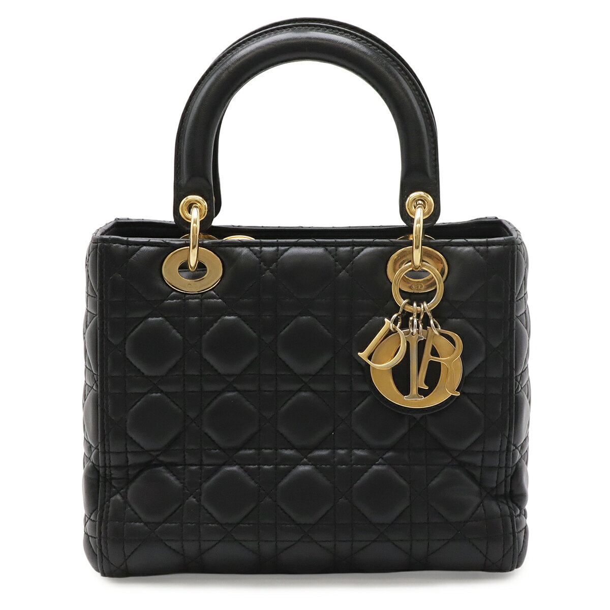 Christian Dior クリスチャン ディオール レディディオール カナージュ ハンドバッグ レザー ブラック 黒 ゴールド金具 ショルダーストラップ欠品 【中古】