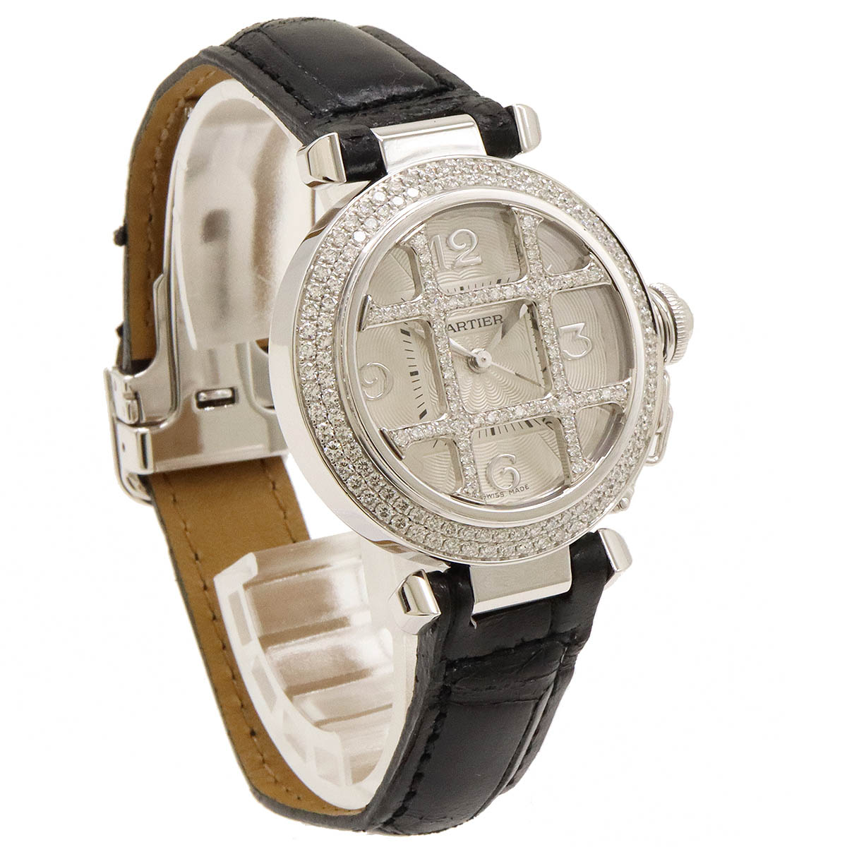 【ウォッチ】【OH・新品仕上げ済】Cartier カルティエ パシャグリッド32 SS K18WG 革ベルト ダイヤベゼル ダイヤグリッド 32mm AT オートマ レディース 腕時計 【中古】