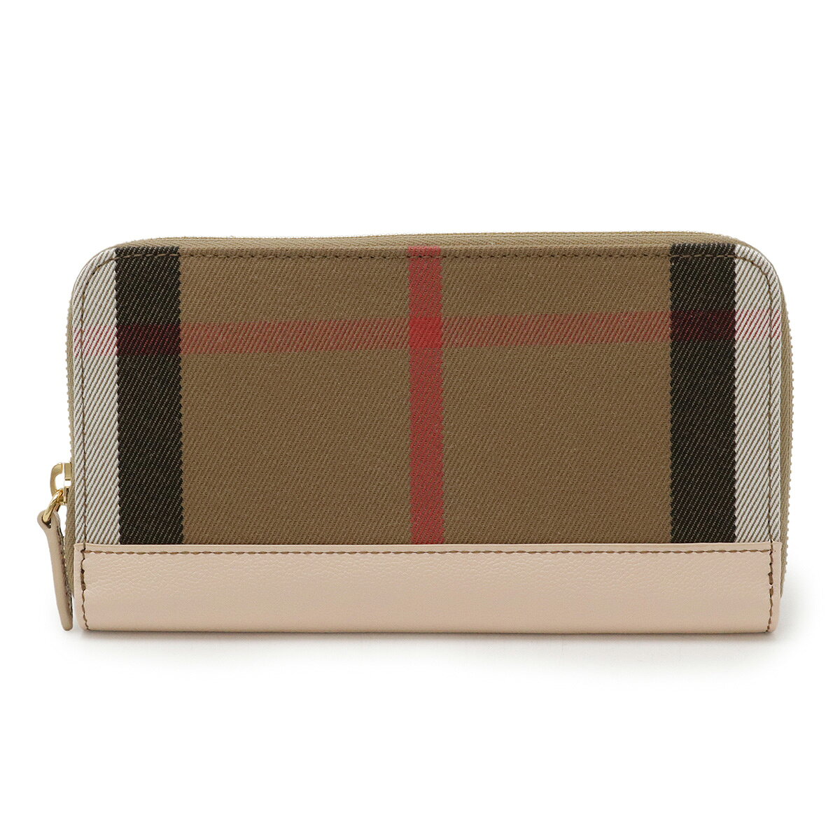 BURBERRY バーバリー ハウスチェック チェック柄 ジップアラウンド ラウンドファスナー 長財布 コットン ブラウン ペールカメオ 8084518 【中古】
