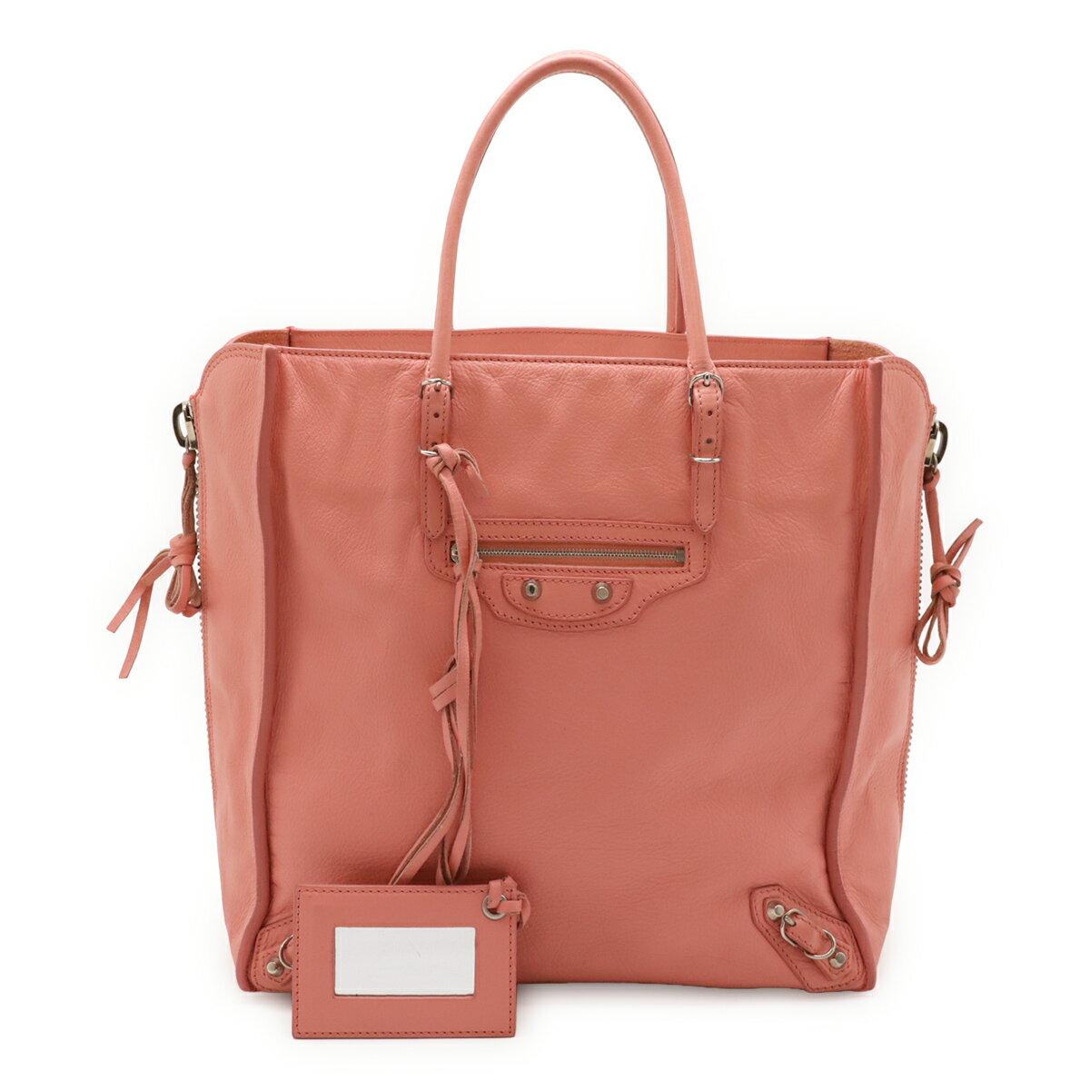 BALENCIAGA バレンシアガ ザ ペーパー トートバッグ ハンドバッグ レザー ピンク ブラック 黒 シルバー金具 ミラー付き 255412 【中古】