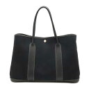 HERMES エルメス ガーデンパーティPM トートバッグ ハンドバッグ トワルオフィシエ キャンバス レザー ブラック 黒 シルバー金具 □I刻印 【中古】