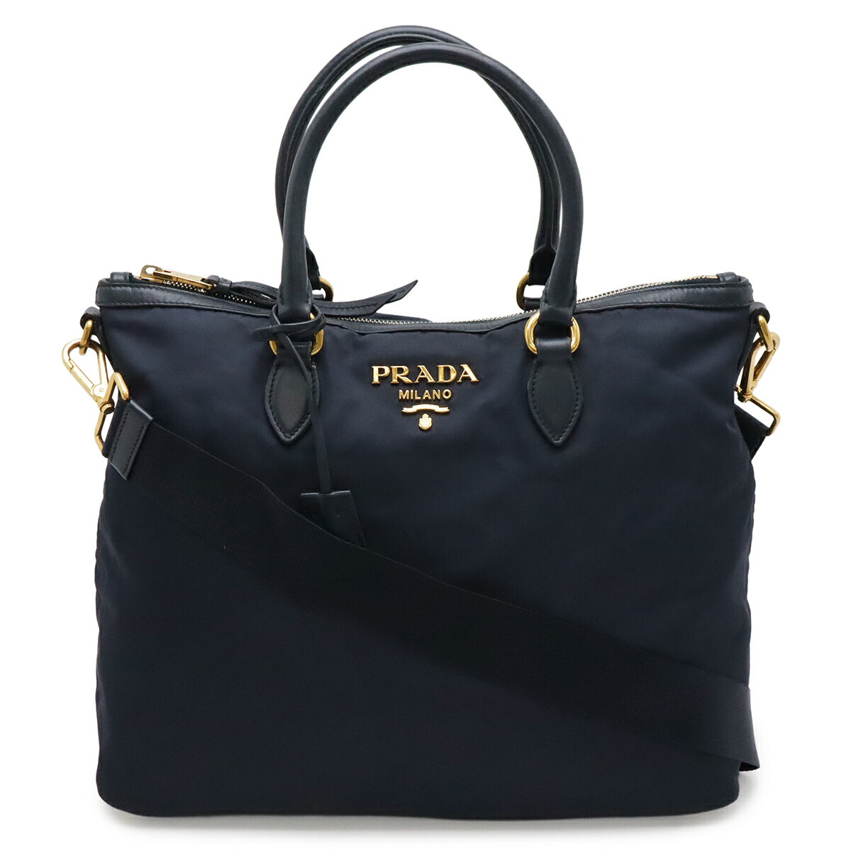 PRADA プラダ トートバッグ ショルダーバッグ ハンドバッグ 2WAY ショルダーバッグ ナイロン レザー ネイビー 紺 ゴールド金具 1BC060 【中古】