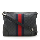 【バッグ】GUCCI グッチ GGスプリーム ウェブライン メッセンジャーバッグ ショルダーバッグ 2WAY クラッチバッグ PVC レザー ブラック グレー 474139 【中古】