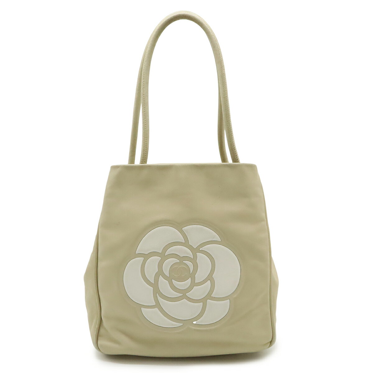 CHANEL シャネル カメリア ロゴ トートバッグ ショルダーバッグ ショルダートート 肩掛け レザー ベージュ ホワイト A20856 【中古】